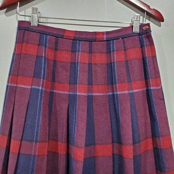 Vintage Madison Women's Wool Blend Plaid Pleated Skirt Red Blue Union Made Sz 12 - Picture 15 of 15